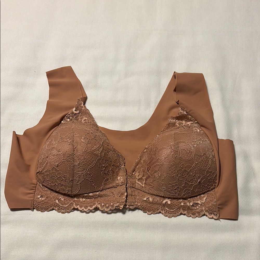 Brown Lace Trim Supportive Bralette (no underwire but lightly padded)
